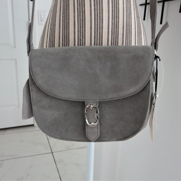 New Emma Fox Suede Leather Gray Flap Close Crossbody Purse Handbag NWT Grey - Picture 1 of 16